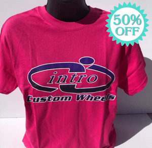 Image of “Intro Wheels” on Pink T-Shirt