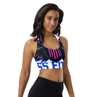 Image 3 of BOSSFITTED White Neon Pink and Blue Longline Sports Bra