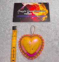 Image 6 of Hand Polished Yellow Heart Beaded Earrings