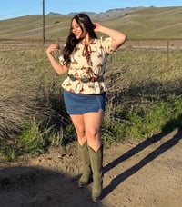 Image 1 of Western Cowboy Puff Sleeve bow knot blouse