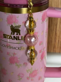 Image 3 of Pink Pearl & Gold Sparkle Straw Dangle Charm