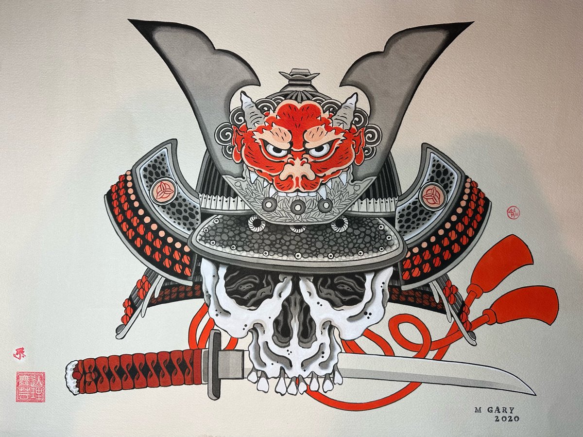 Image of Original Painting Samurai Skull