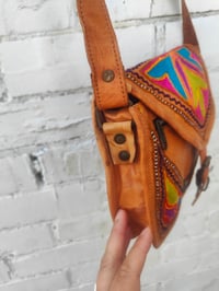 Image 7 of Leather Saddle Bag with Embroidered Detailing GREEN MIDDLE