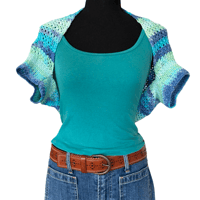 Image 1 of Handmade Blue and Green Crochet Bolero Jacket - Size Small Women’s