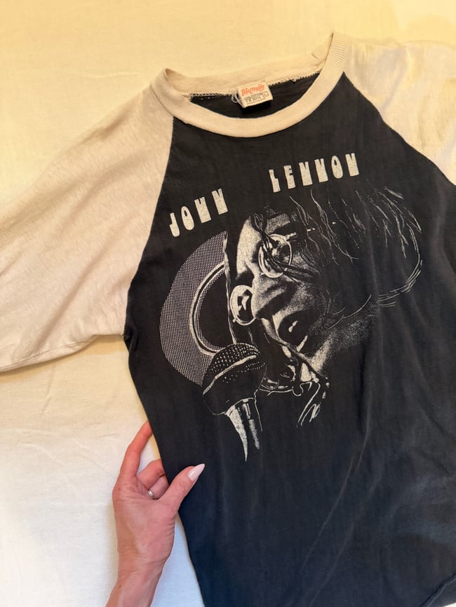 vintage John Lennon raglan t shirt tour concert Beatles softball tee