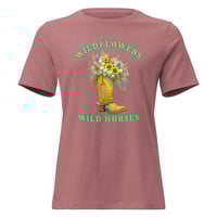 Image 7 of Women's Relaxed T-Shirt, Wildflowers Wild Horses Cowgirl Western Boot Sunflowers Tee
