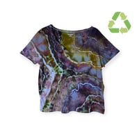 Image 1 of ♻️ UPCYCLED Petite Small 100% Cotton V-Neck Tee in Bold Geode Ice Dye