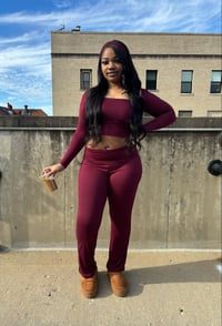 Image 1 of Sleeping In Late Lounge Set (Burgundy)