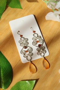 Image 3 of Orange Garnet + Carnelian Chandelier Earrings