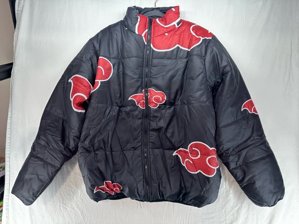 Image of Puffer Winter Jacket - Black & Red Clouds Size Large - Free Shipping