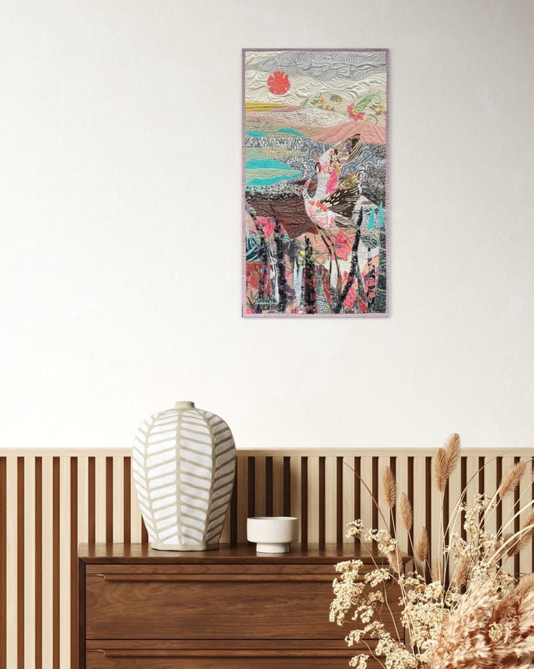 'Awakening' - art quilt painting, 84x46cm Image 7