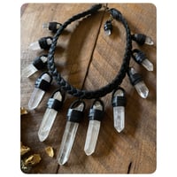 Image 2 of The Empress Necklace - Large Clear Quartz Crystals and Black Leather