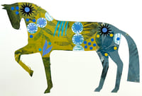 Image 1 of Alfonso , a green monoprinted horse with collage elements 