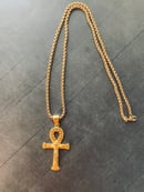 Image 2 of “He Has Risen” 14k Gold Plated Titanium Steel Ankh  Pendant & Chain 