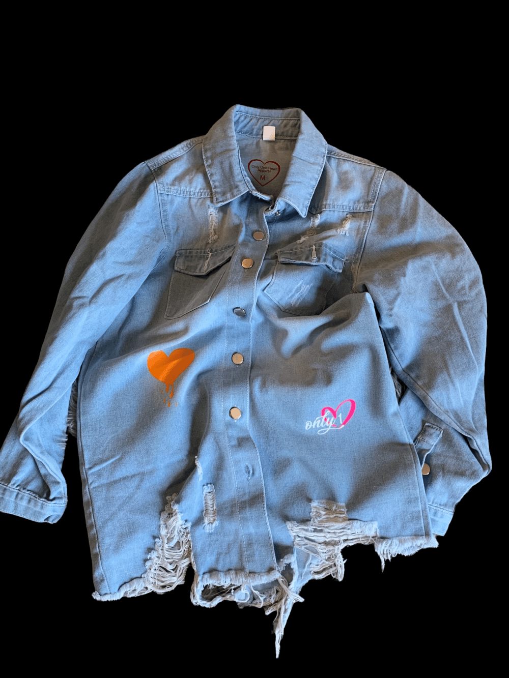 Heart on Fire Distressed Denim Shirt 