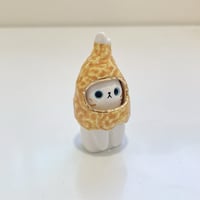 Image 3 of White cat with chicken drumstick ceramic figurine