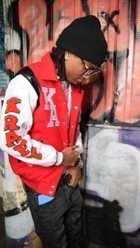 Image 1 of Red “Worldwide” Varsity Jacket