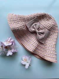 Image 1 of Rose and Peach Ribbon Sun Hat with Bow 