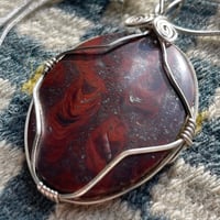 Image 3 of Mary Ellen Jasper and Hematite Stromatolite Cabochon Pendant On Necklace