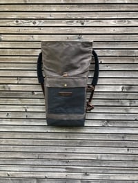 Image 3 of Backpack in waxed canvas with detachable leather side straps and padded shoulder straps