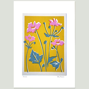 Image of Pink Anemones Blue Leaves