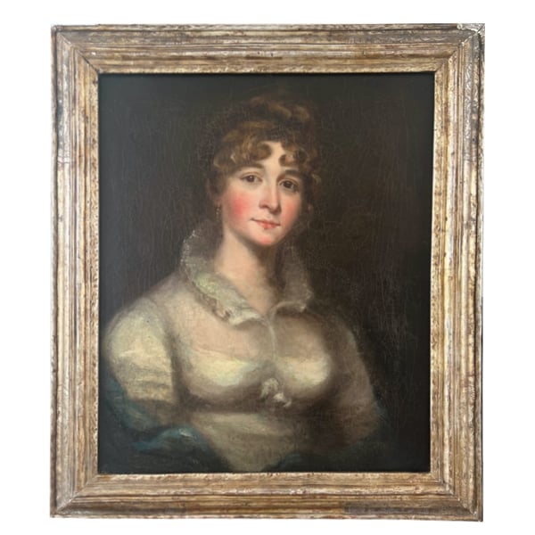 Image of Late 18thC. Scottish, Oil Painting, 'Lady with Blue Shawl.'