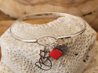 Image 1 of Bracelet laiton plaqué émail argent renard rouge 