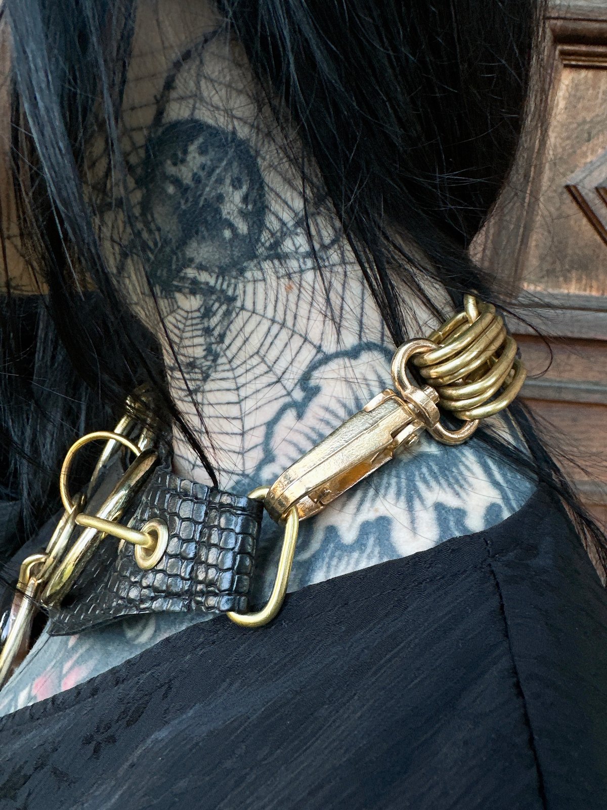 Black Onyx Armour necklace, vegan snake 
