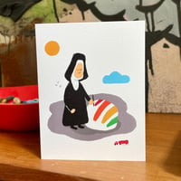 Image 1 of Sister Corita Painting the Rainbow Swash note card