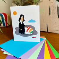 Image 2 of Sister Corita Painting the Rainbow Swash note card