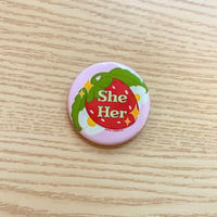 Image 2 of Strawberry Pronoun Pin Back Buttons