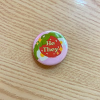 Image 3 of Strawberry Pronoun Pin Back Buttons