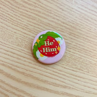 Image 5 of Strawberry Pronoun Pin Back Buttons