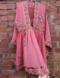 Image 3 of Sienna glitter wrap dress Pink heavily jewelled 