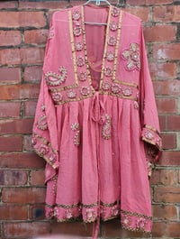 Image 5 of Sienna glitter wrap dress Pink heavily jewelled 