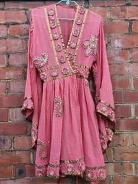 Image 6 of Sienna glitter wrap dress Pink heavily jewelled 