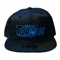 Image 1 of BLACK SNAPBACK BLUE OUTLINE 