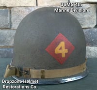 Image 10 of WWII M1 USMC Helmet Front Seam & Westinghouse Liner 4th Marine Division ATF Camo Cover.