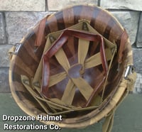 Image 15 of WWII M1 USMC Helmet Front Seam & Westinghouse Liner 4th Marine Division ATF Camo Cover.