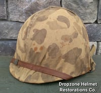 Image 8 of WWII M1 USMC Helmet Front Seam & Westinghouse Liner 4th Marine Division ATF Camo Cover.