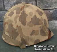 Image 2 of WWII M1 USMC Helmet Front Seam & Westinghouse Liner 4th Marine Division ATF Camo Cover.