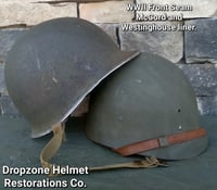 Image 12 of WWII M1 USMC Helmet Front Seam & Westinghouse Liner 4th Marine Division ATF Camo Cover.