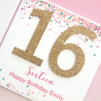 Image 9 of Glitter & Confetti. Number Birthday Card. Personalised Birthday Card.