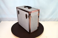 Image 4 of LP Record Storage, Solid Wood Carry Case with Smoked Emu Leather, Solid Copper Corners, #0293