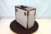 Image 9 of LP Record Storage, Solid Wood Carry Case with Smoked Emu Leather, Solid Copper Corners, #0293