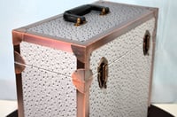 Image 3 of LP Record Storage, Solid Wood Carry Case with Smoked Emu Leather, Solid Copper Corners, #0293