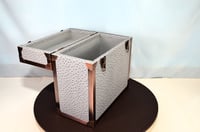 Image 14 of LP Record Storage, Solid Wood Carry Case with Smoked Emu Leather, Solid Copper Corners, #0293