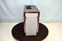 Image 16 of LP Record Storage, Solid Wood Carry Case with Smoked Emu Leather, Solid Copper Corners, #0293