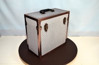 Image 17 of LP Record Storage, Solid Wood Carry Case with Smoked Emu Leather, Solid Copper Corners, #0293