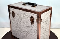 Image 20 of LP Record Storage, Solid Wood Carry Case with Smoked Emu Leather, Solid Copper Corners, #0293